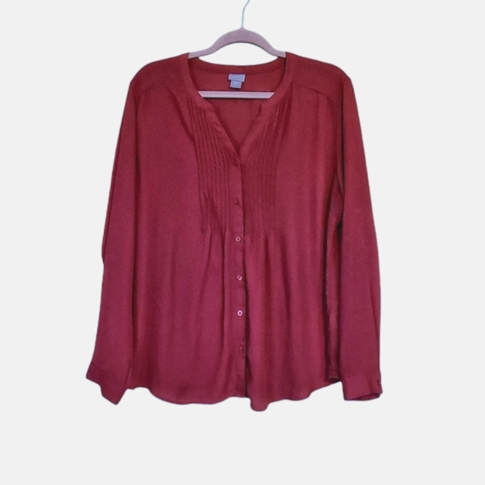 Laura Scott Rose Red Button-Front Blouse